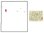 Prowers County Colorado Incorporated and Unincorporated areas Lamar Highlighted.svg