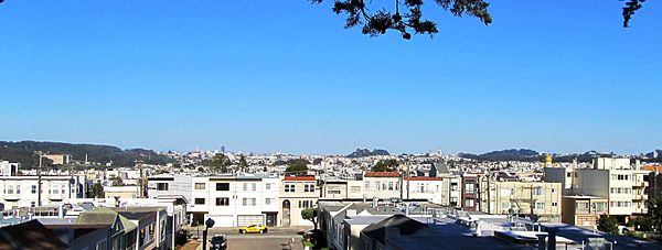 A panorama of the Richmond District as seen from the Lincoln Park golf course, facing east