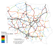 Semi-trailer truck average daily traffic in 2015 Ruch tirow 2015.svg