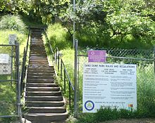 The stairs and warning sign at Sand Dune Park, Manhattan Beach, California SandDuneParkstairs.jpg