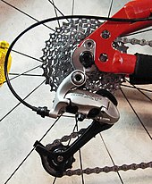 Shimano XT rear derailleur on a mountain bike Shimano xt rear derailleur.jpg