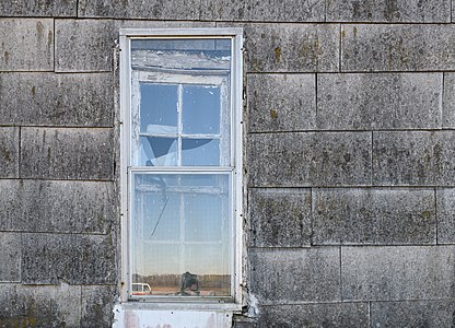 South window on rear of farmhouse at Kelvin A. Lewis farm in Creeds