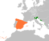 Location map for Spain and the Republic of Venice.