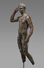 Thumbnail for File:Statue of a Victorious Youth, left front - Getty Museum (77.AB.30).jpg