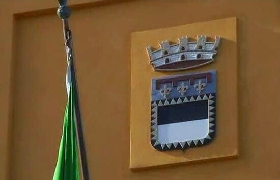 Coat of arms of Cesena on the façade of Palazzo Albornoz, the city hall