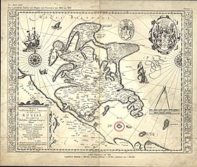 Mapa historyczna Rugii (1608).  Dawna wyspa Stubber jest zaznaczona na czerwono.