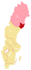 Tingsrettens retskreds (rødt) samt denne hofret den falder under (lysrosa).