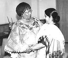 The Minister of Health of the Republic of South Africa Dr. (Mrs.) Tshabala Msimange calls on the Union Minister for Health and Family Welfare Smt. Sushma Swaraj in New Delhi on March 3, 2004.jpg