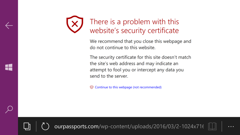 File:There is a problem with this website’s security certificate - Microsoft Edge in Microsoft Windows 10 Mobile (February 2021) 02.png