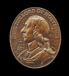 A photograph of a military medal, which bears a relief of Oliver Cromwell's profile