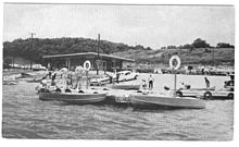 Boaters enjoying the new Thousand Hills State Park Marina, mid-1950s. ThousandHillsMarina1.jpg