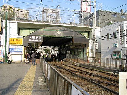 Ōtsuka-ekimae tram stop beneath the JR East station in December 2007