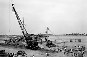 USS Walsh (APD-111) docked at the Bethlehem Hingham Shipyard on 5 July 1945 (BS 85924).jpg