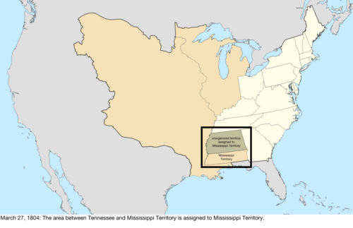 Map of the change to the United States in central North America on March 27, 1804