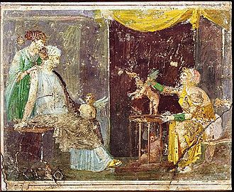 Venditrice di amorini, fresco from Villa Arianna, Stabiae (National Archaeological Museum, Naples) Venditrice di amorini 1.jpg