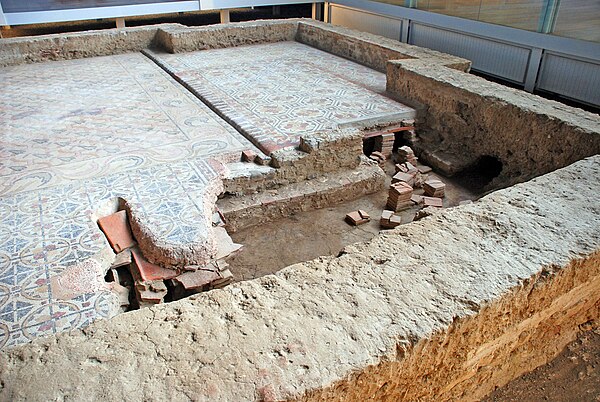 Ruins of the hypocaust under the floor of a Roman villa at La Olmeda, Province of Palencia (Castile and León, Spain).