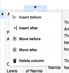 Capture d’écran montrant un menu déroulant avec les options de modification de la structure d’un tableau.