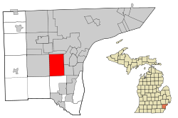 ミシガン州におけるウェイン郡（右下図）と同郡におけるテイラー市の位置