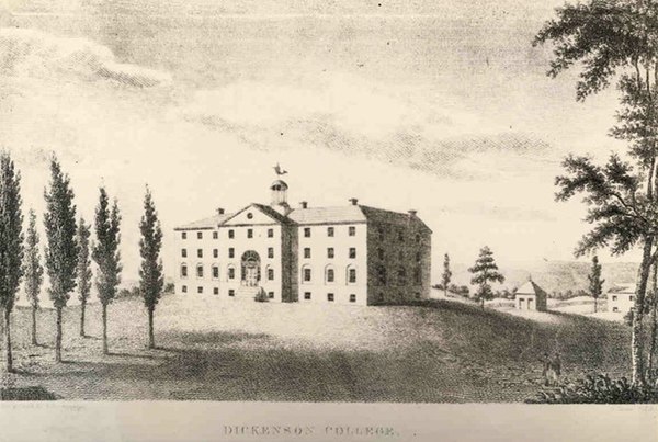 An 1810 illustration of the original Dickinson College building, now known as West College, designed by Benjamin Latrobe