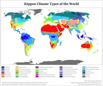 Map world Köppen climate map by Redtitan (Adam Peterson). Isotherm used is -3°C