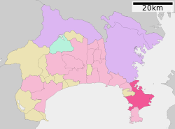 Yokosukan sijainti Kanagawan prefektuurissa.
