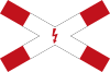 Zeichen 201-53 - Andreaskreuz mit Blitzpfeil (liegend), StVO 1992, 2013.svg