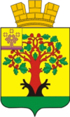 Герб города Цивильска с вольной частью и золотой стенчатой короной с тремя зубцами.png