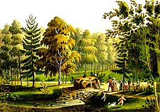 Аноним. Пейзаж у фонтана, литография, I половина XIX века