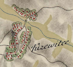 Khyshevychi on a topographic map by Friedrich von Mieg, late 18th century.