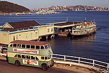 Taronga Zoo wharf, then known as Athol Wharf, in the 1970s with ferry, Kameruka 01387 020570 04204Sh DGT Albion SPCX19W 1936 & ferry Kameruka terminus & wharf Athol Wharf Road Athol Wharf Mosman 2 May 1970.jpg