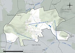 Carte en couleur présentant le réseau hydrographique de la commune