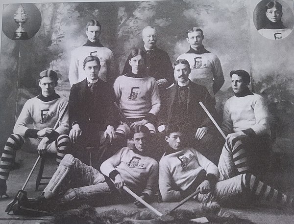 1898-99 Kingston Frontenacs intermediates and the J. Ross Robertson Cup (inset, upper left)