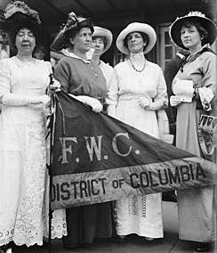 Federation Of Women's Clubs, D.C. Leaders Of Delegation To White House, 1914: Mrs. Ellis Logan; Mrs. H.W. Wiley; Miss E. Shippen; Mrs. R.C. Darr; Miss M. McNeilan 1914 General Federation of WomensClubs DC LC (cropped).jpg