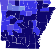 1938 United States Senate election in Arkansas results map by county.svg