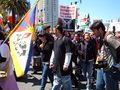 Part of a large group of pro-Tibetan protesters heading south along the northbound lanes