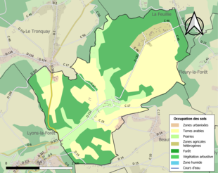 Barevná mapa znázorňující využití půdy.