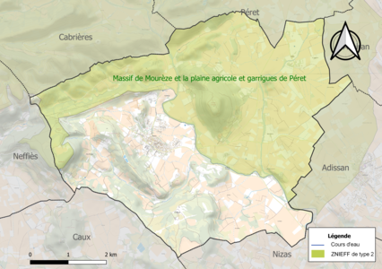 Carte de la ZNIEFF de type 2 sur la commune.