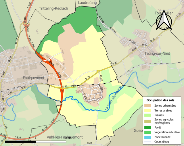 Carte en couleurs présentant l'occupation des sols.