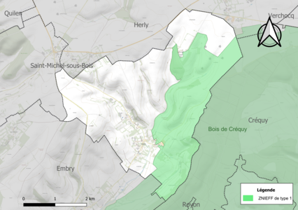 Carte de la ZNIEFF de type 1 sur la commune.