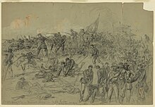 7th New York Heavy Artillery (serving as infantry) preparing to leave the trenches and charge the Confederate line in Barlows charge near Cold Harbor Friday June 3rd, 1864, sketched by Alfred Waud. 7th NY Heavy Arty in Barlows charge.jpg