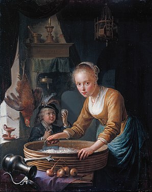 Герард Доу — «Дівчина, що шинкує цибулю» (1646)
