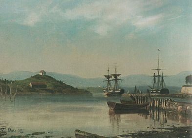Parti fra Oslo Strandgate (View from Oslo Beach Street. 1852)