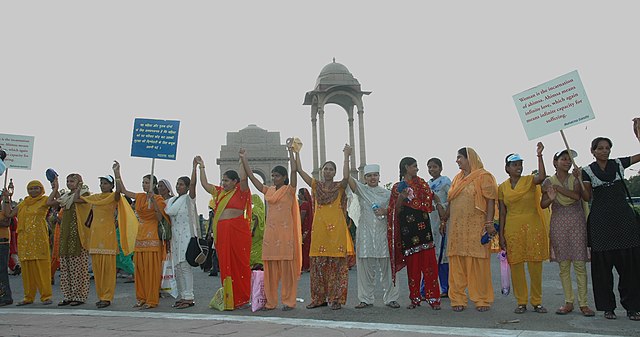 A formation of human chain at India Gate by the women from different walks of life at the launch of a National Campaign on prevention of violence agai