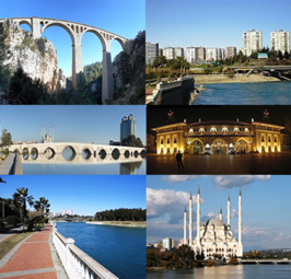 v.l.n.r. Vardaviaduct, Çukurova, Taşköprü, station Adana, Dilberler Sekisi, Sabancımoskee