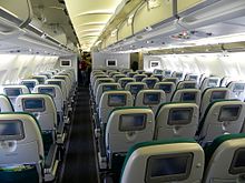Eight-abreast, 2-4-2 economy class Aer Lingus A330-200 Economy cabin EI-DAA.jpg