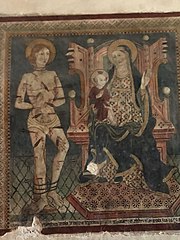 Fresque de l'église de San Giovanni Battista di Arrone (Madonna intronisée avec l'Enfant et Saint Sébastien transpercé de 20 flèches) .jpg
