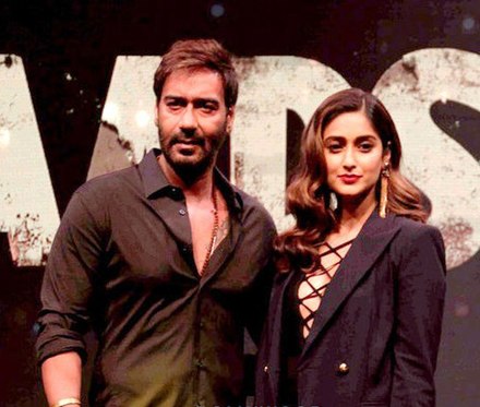Devgn with Ileana D'Cruz during the trailer launch of their film Baadshaho in 2017