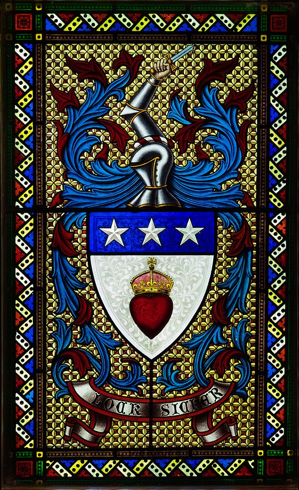 The arms of the Earl of Douglas stained glass in the King's Old Building, Stirling Castle