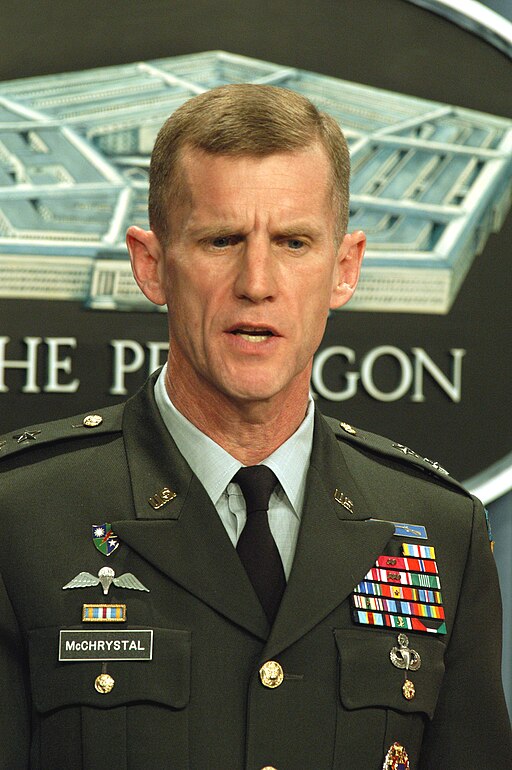 Army Maj. Gen. Stanley A. McChrystal briefs reporters on the overnight progress of Operation Iraqi Freedom