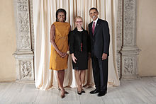 Aurelia Frick with Barack Obama and Michelle Obama on 23 September 2009. Aurelia Frick with Obamas.jpg